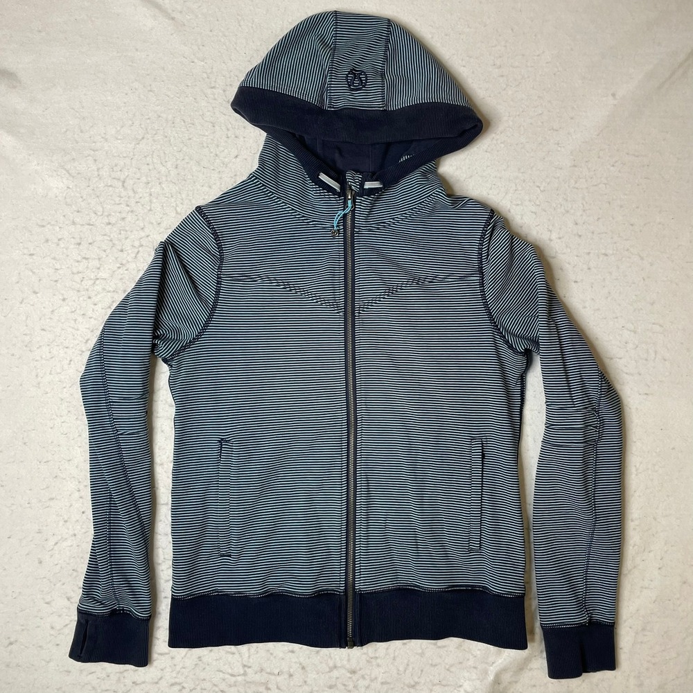 Lululemon Scuba Hoodie Womens 6 Blue Striped Full Zip Thumbholes Back Vent